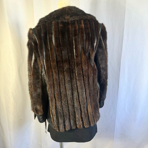 VINTAGE LEATHER JACKET OLD MONEY WINTER COAT LEATHER COAT WITH FUR TRIM SMALL - Picture 4 of 16